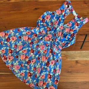 🦊 Lush Blue and Red Floral Mini Dress